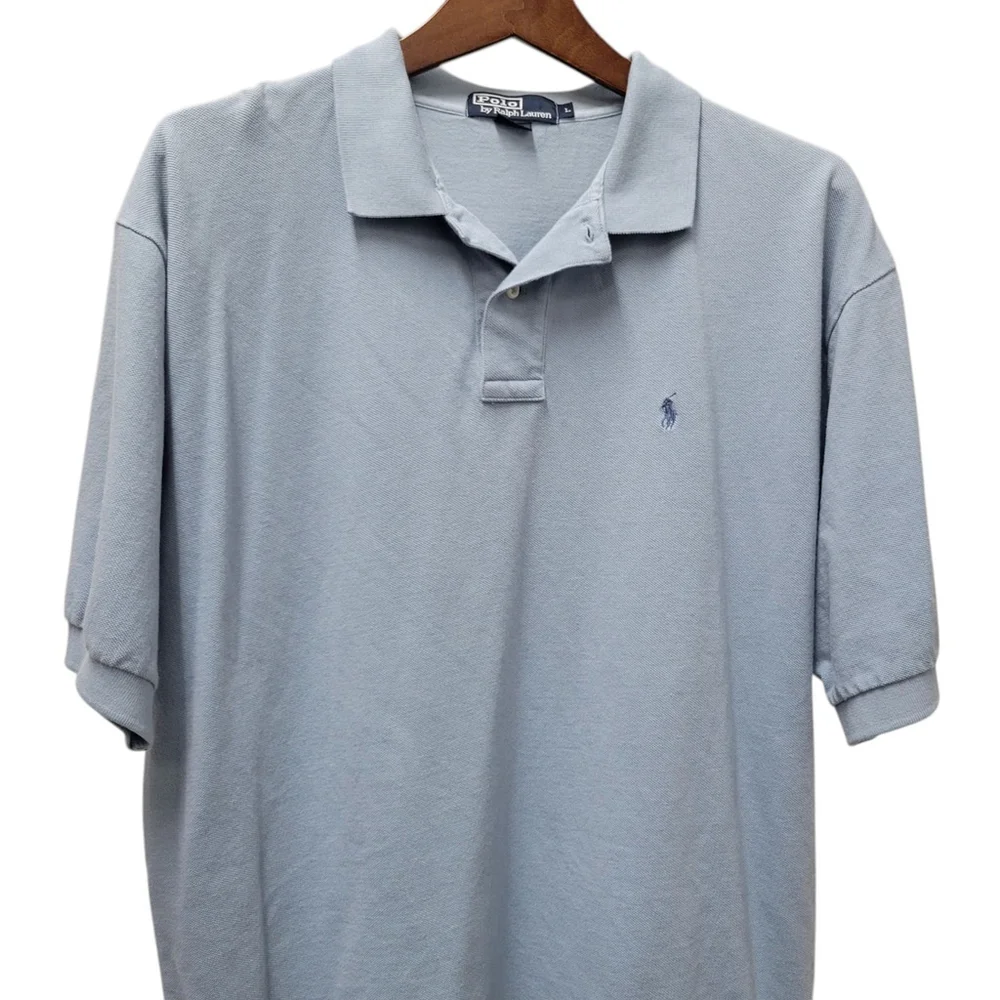Polo Ralph Lauren Men 100% Cotton Blue Polo Shirt Size Large Excellent Condition